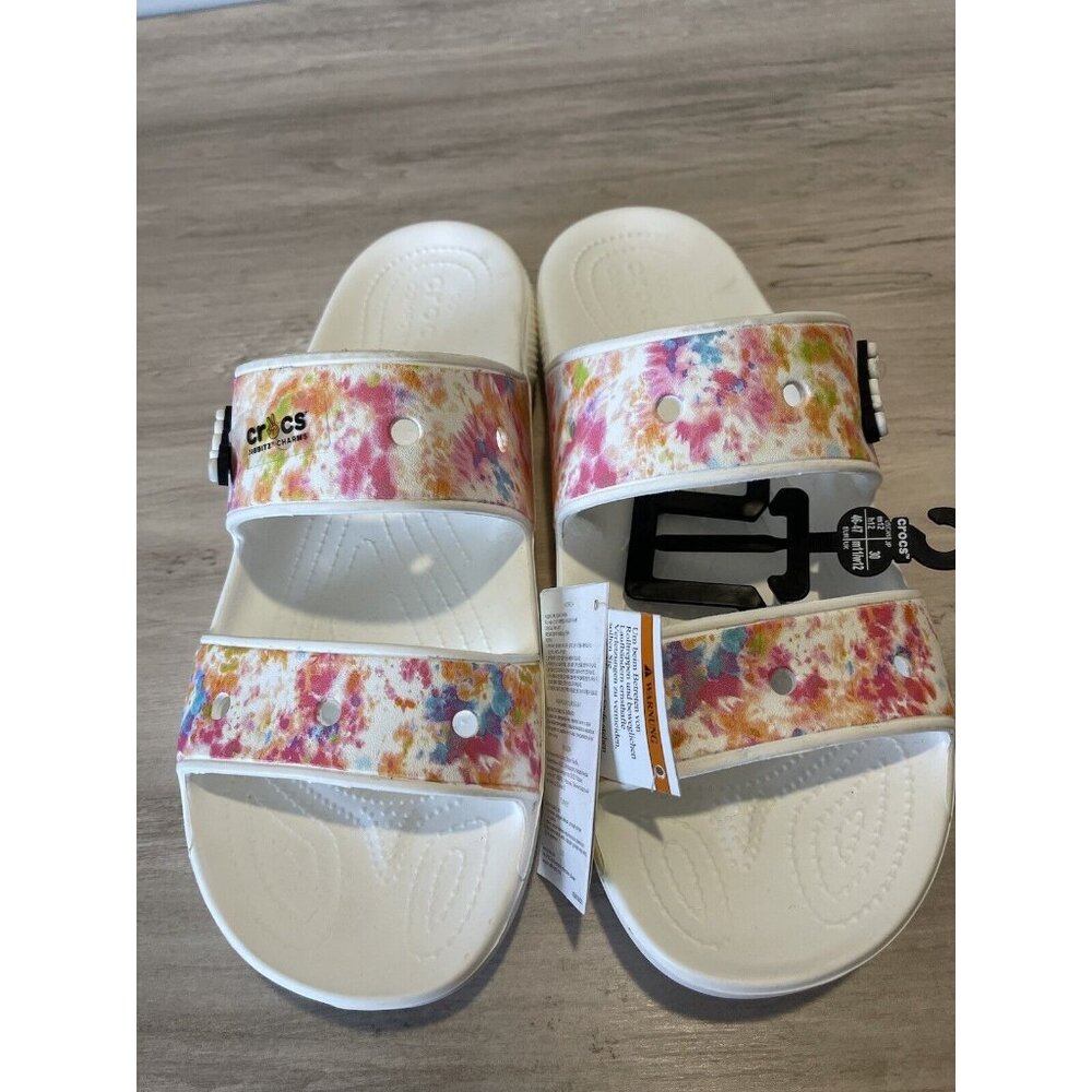 Crocs Mens Classic Sandals Size 12 Graphic Two-Strap Slide Tie Dye Pink Blue NWT